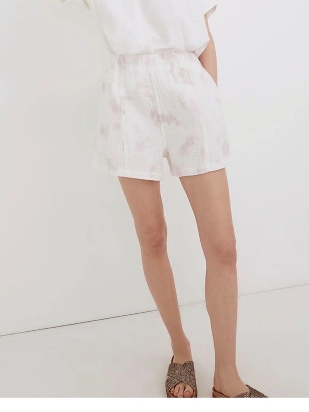 Madewell White and Pink Tie Dye Gauze Cotton Shorts